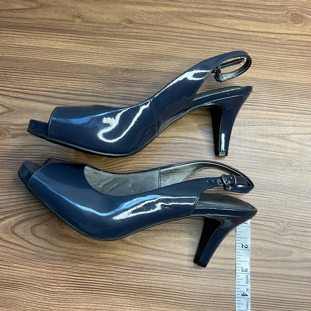 Navy Blue Peep Toe Slingback Heels size 9 life stride comfort office wear